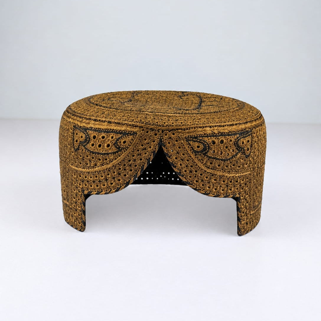 Golden Sindhi Topi - Heart Design - Nasir Bhai