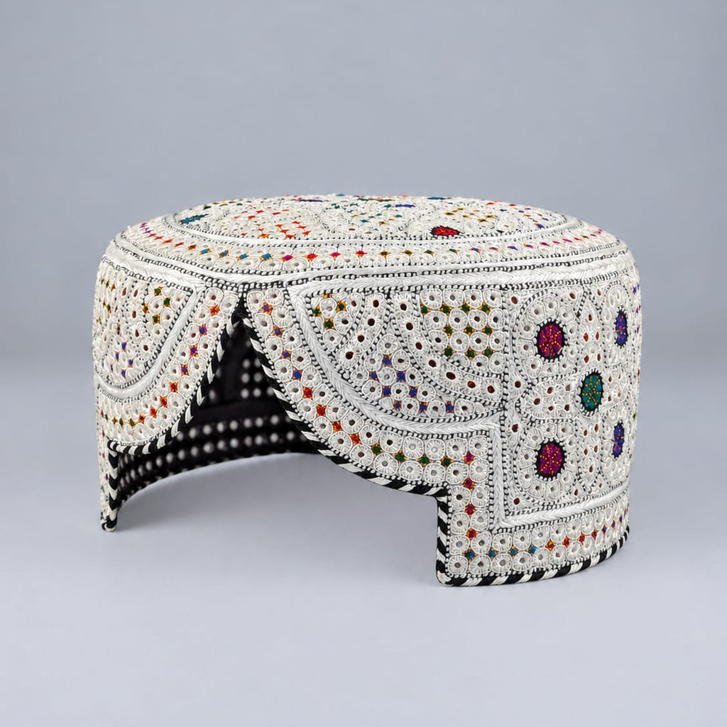 White Sindhi Topi - Heart Design - Nasir Bhai