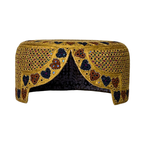 Golden Sindhi Topi - Heart Design -  Blue Shade - Nasir Bhai