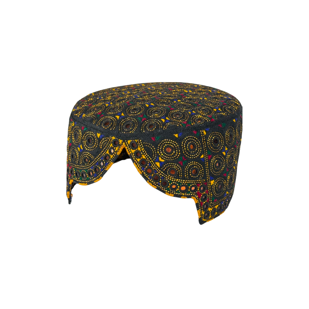 Black Balochi Topi - Traditional Design - Golden Shade - Nasir Bhai