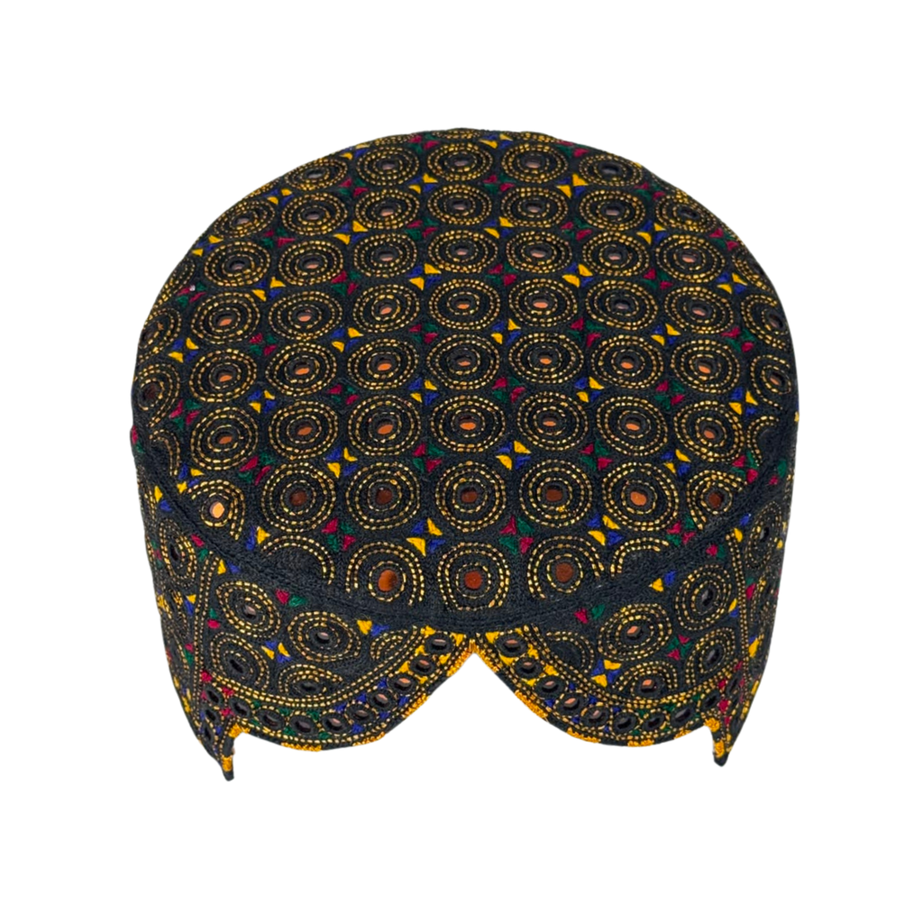 Black Balochi Topi - Traditional Design - Golden Shade - Nasir Bhai
