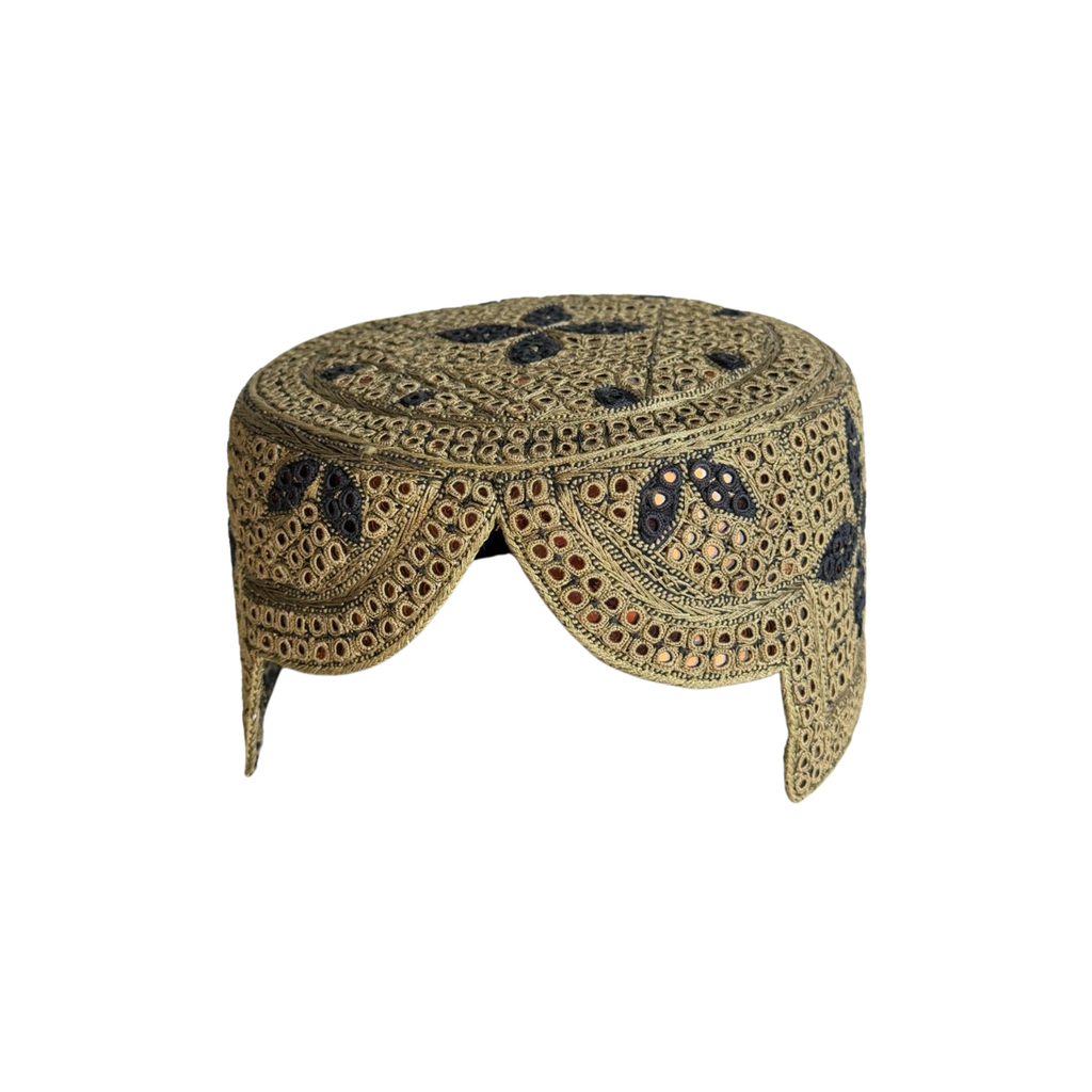 Light Brown Sindhi Topi - Flower Design - Golden Shade - Nasir Bhai