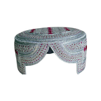 White Sindhi Topi - Pink Stitching - Maroon and Pink Tikki - Raja Cap