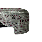 White Sindhi Topi - Silver And Pink Stitching - Purple And Pink Tikki - Raja Cap