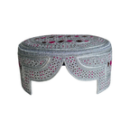 White Sindhi Topi - Pink Stitching - Pink and Brown Tikki - Raja Cap