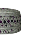 White Sindhi Topi - Pink Stitching - Purple And Green Tikki - Raja Cap