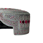 White Sindhi Topi - Pink Stitching - Red And Pink Tikki - Raja Cap