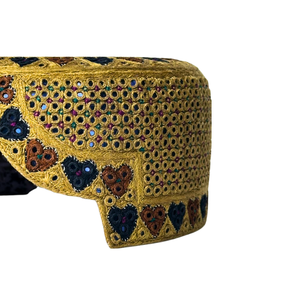 Golden Sindhi Topi - Heart Design -  Blue Shade - Nasir Bhai