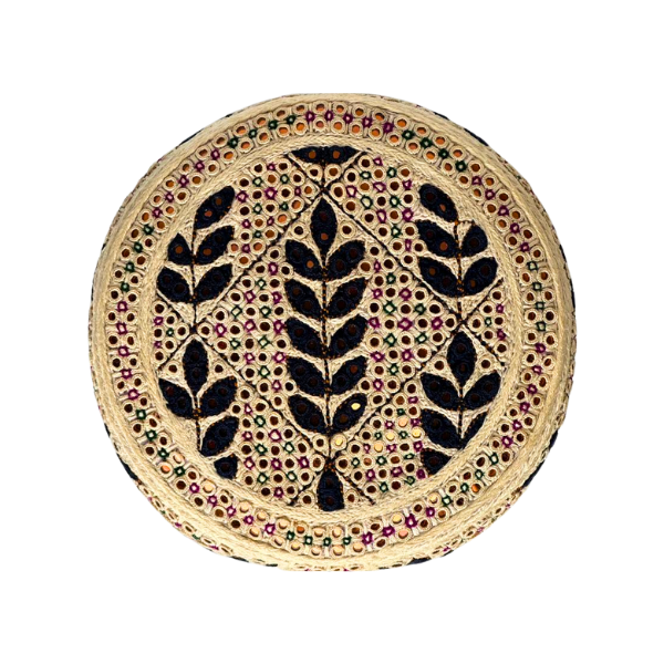 White Sindhi Topi - Flower Design - Golden Shade - Nasir Bhai