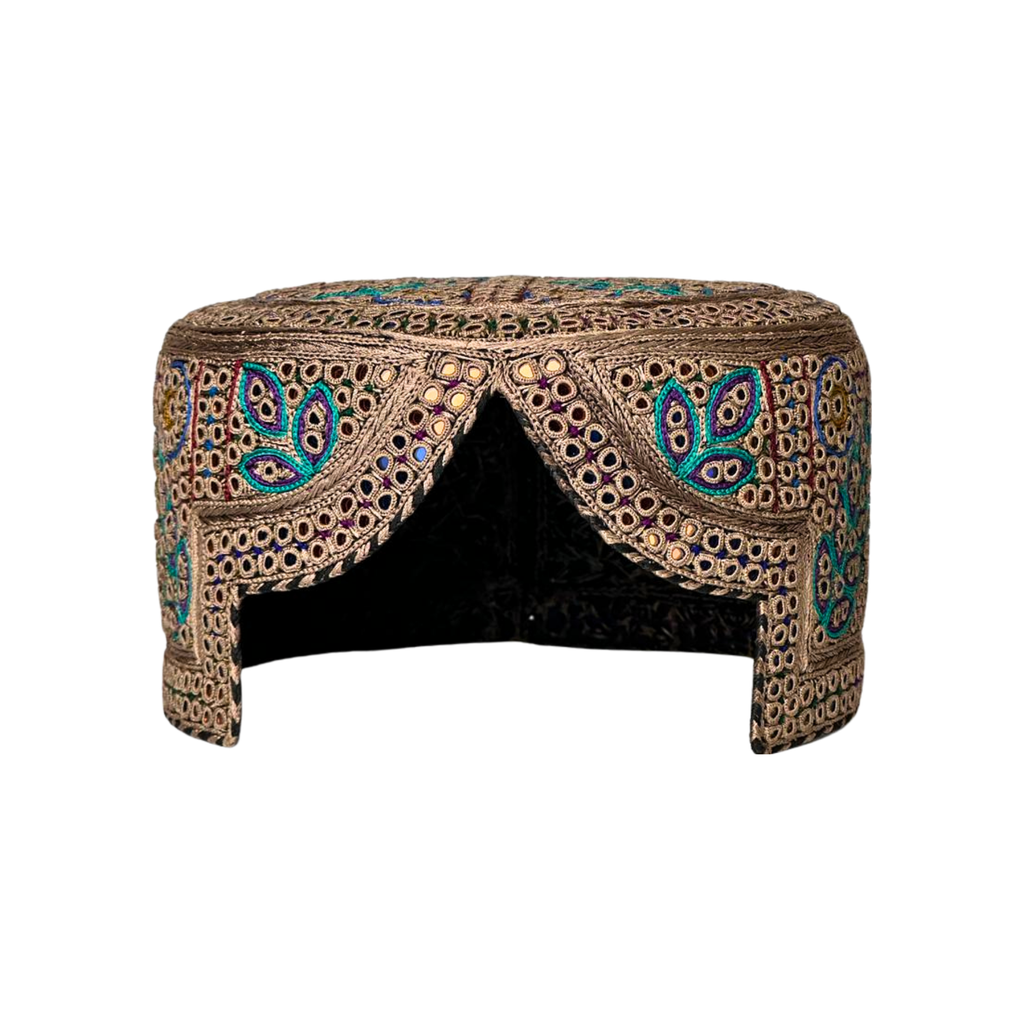 Light Brown Sindhi Topi - Flower Design - Golden Shade - Nasir Bhai