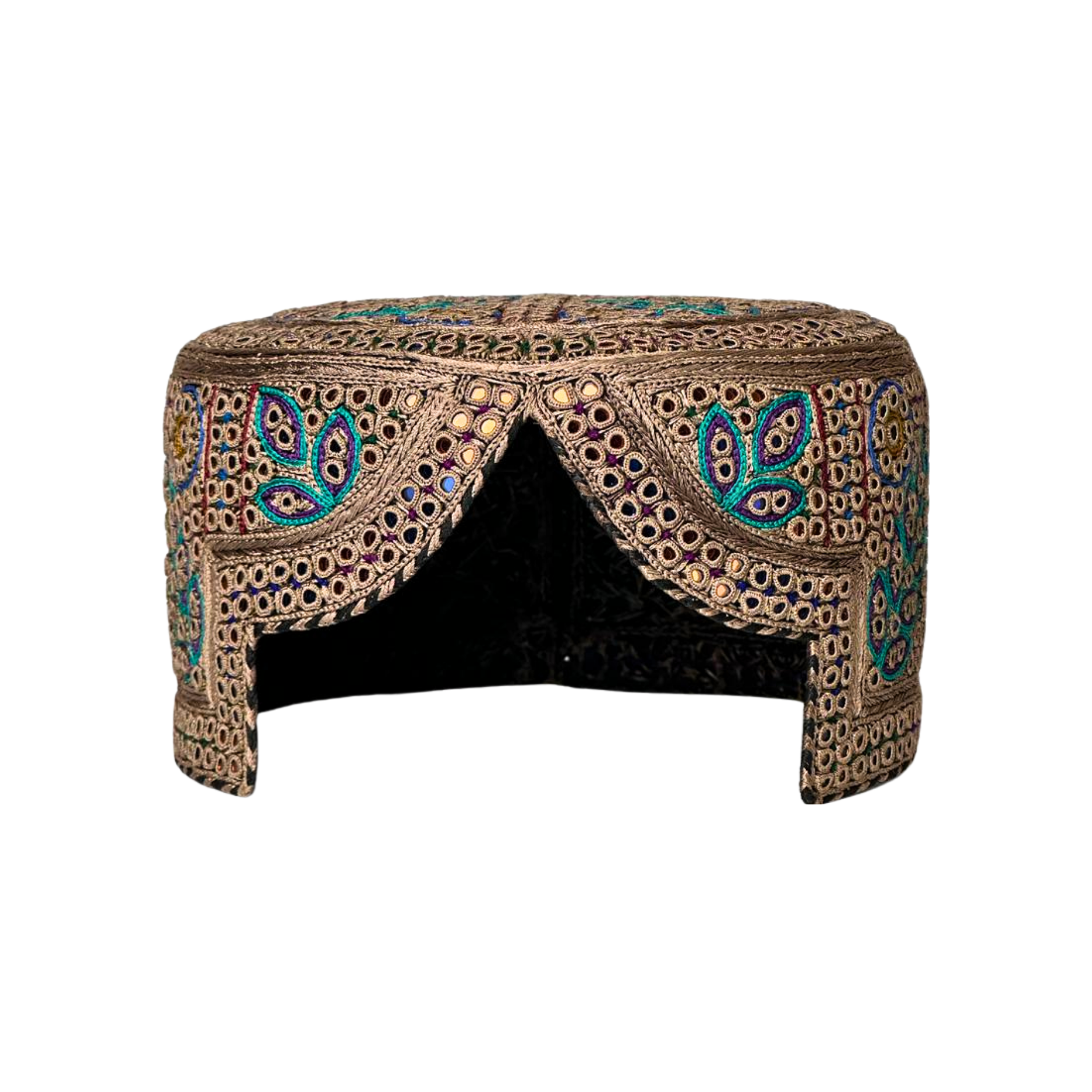 Light Brown Sindhi Topi - Flower Design - Golden Shade - Nasir Bhai