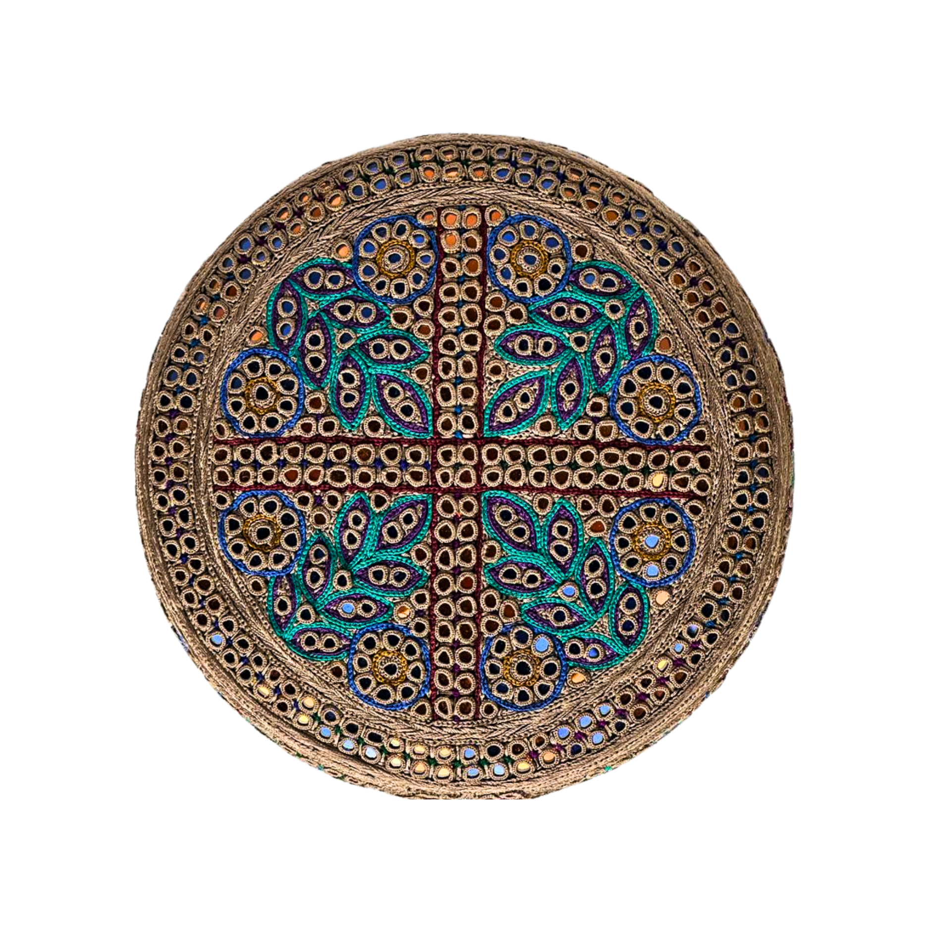 Light Brown Sindhi Topi - Flower Design - Golden Shade - Nasir Bhai