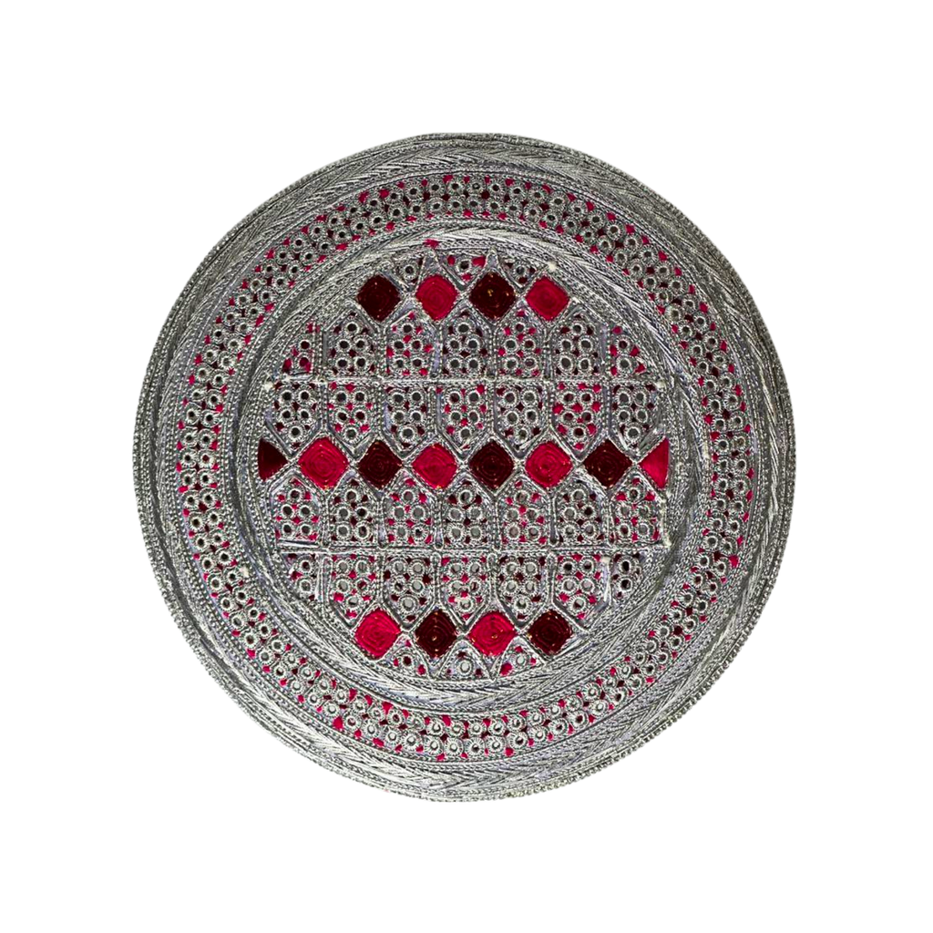 White Sindhi Topi - Pink Stitching - Red And Pink Tikki - Raja Cap