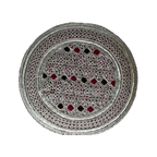 White Sindhi Topi - Silver And Pink Stitching - Purple And Pink Tikki - Raja Cap