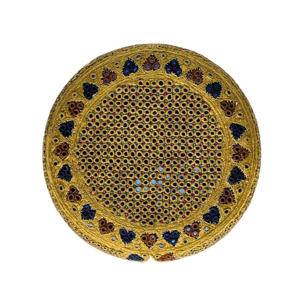 Golden Sindhi Topi - Heart Design -  Blue Shade - Nasir Bhai