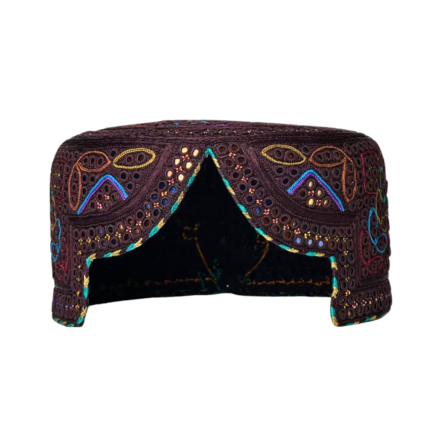 Maroon Sindhi Topi - Traditional design - Blue Shade - Nasir Bhai