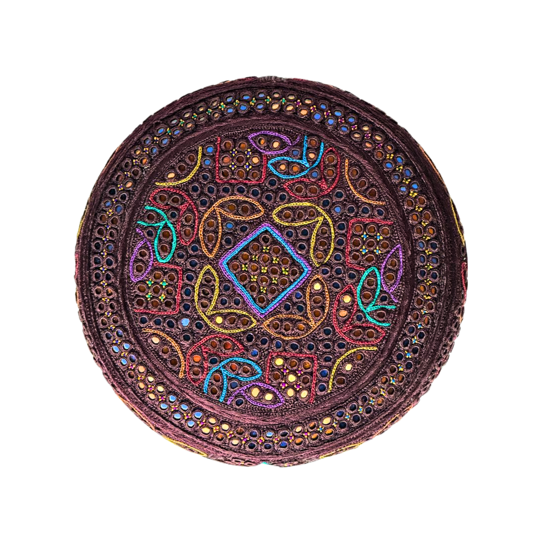 Maroon Sindhi Topi - Traditional design - Blue Shade - Nasir Bhai