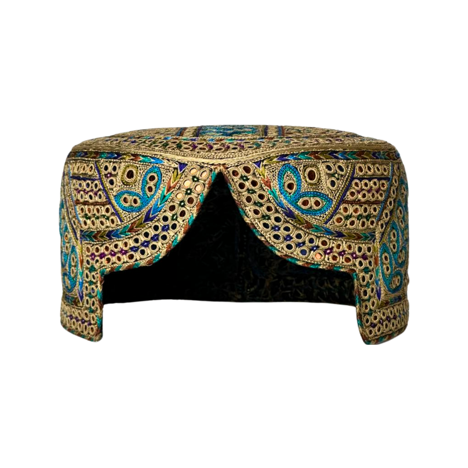 Light Brown Sindhi Topi - Flower Design - Black Shade - Nasir Bhai