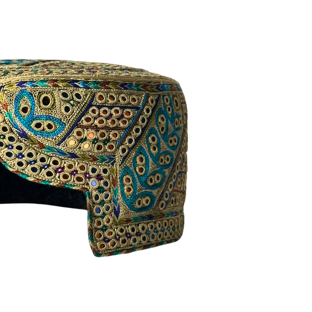 Light Brown Sindhi Topi - Flower Design - Black Shade - Nasir Bhai