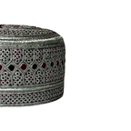 White Sindhi Topi - Silver And Pink Stitching - Purple And Pink Tikki - Raja Cap