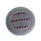 White Sindhi Topi - Pink Stitching - Pink and Brown Tikki - Raja Cap
