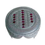 White Sindhi Topi - Pink Stitching - Maroon and Pink Tikki - Raja Cap