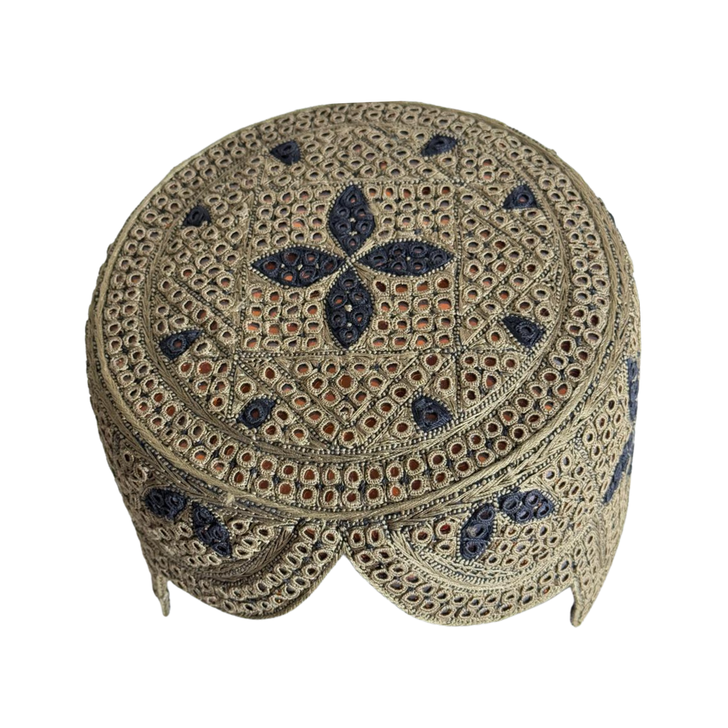 Light Brown Sindhi Topi - Flower Design - Golden Shade - Nasir Bhai