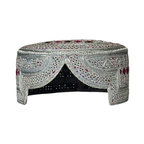 White Sindhi Topi - Pink Stitching - Pink And Maroon Tikki - Raja Cap