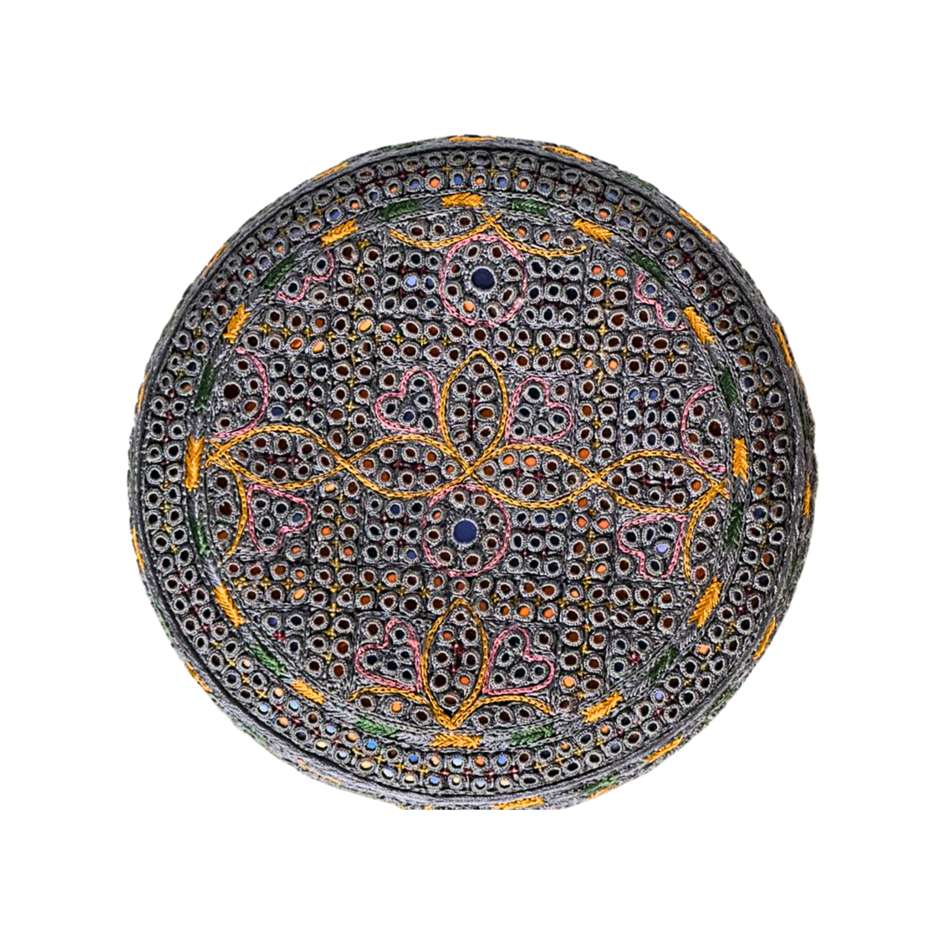 Grey Sindhi Topi - Flower Design - White Shade - Nasir Bhai