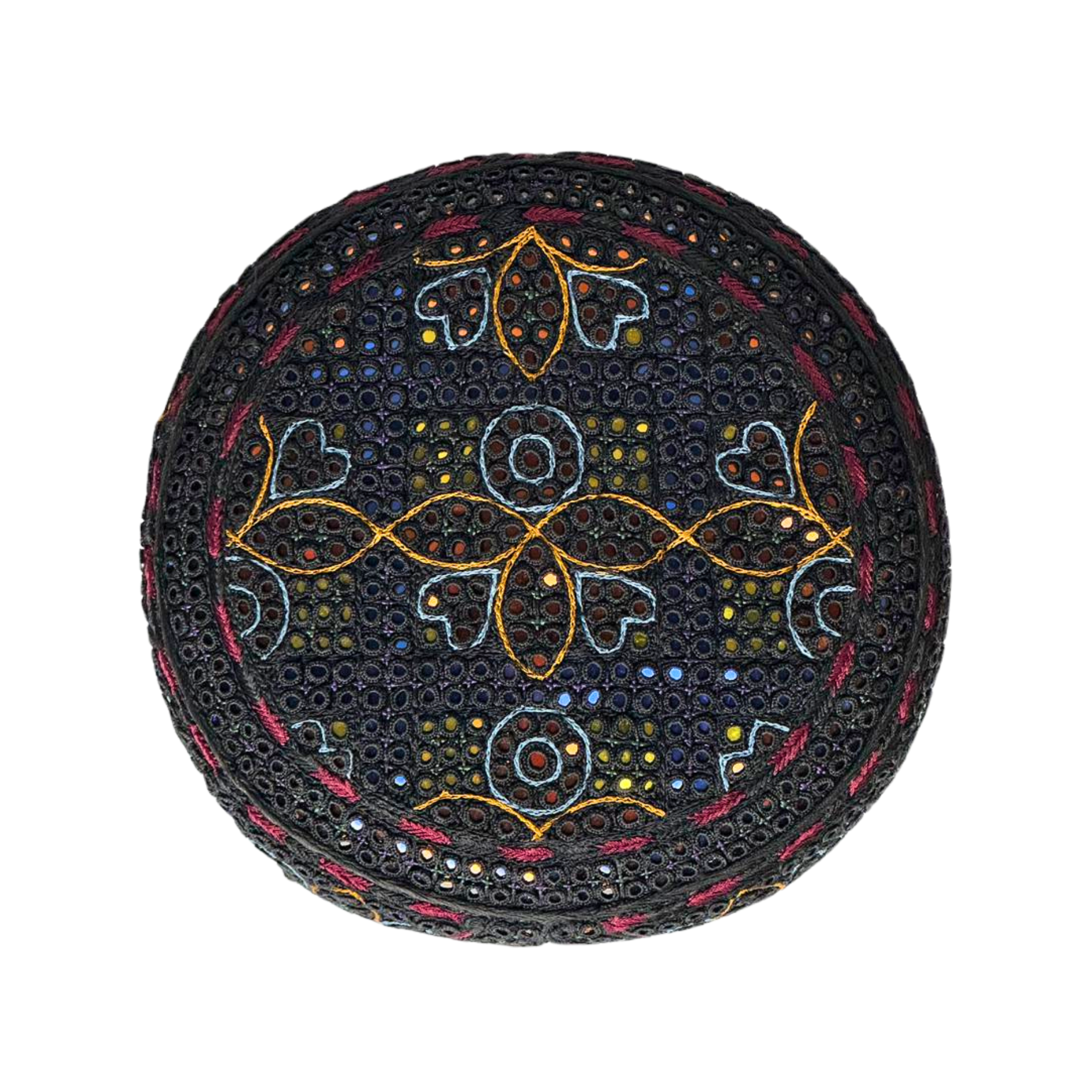Black Sindhi Topi - Flower Design - Blue Shade - Nasir Bhai