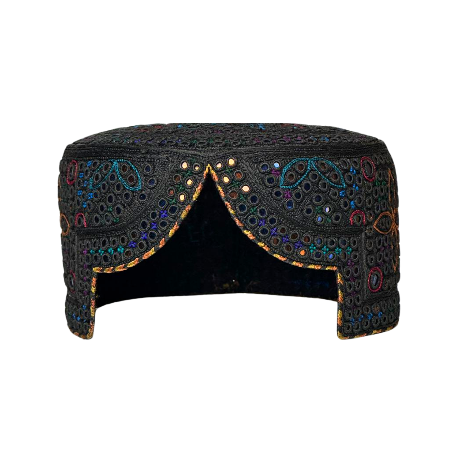 Black Sindhi Topi - Flower Design - White Design - Nasir Bhai