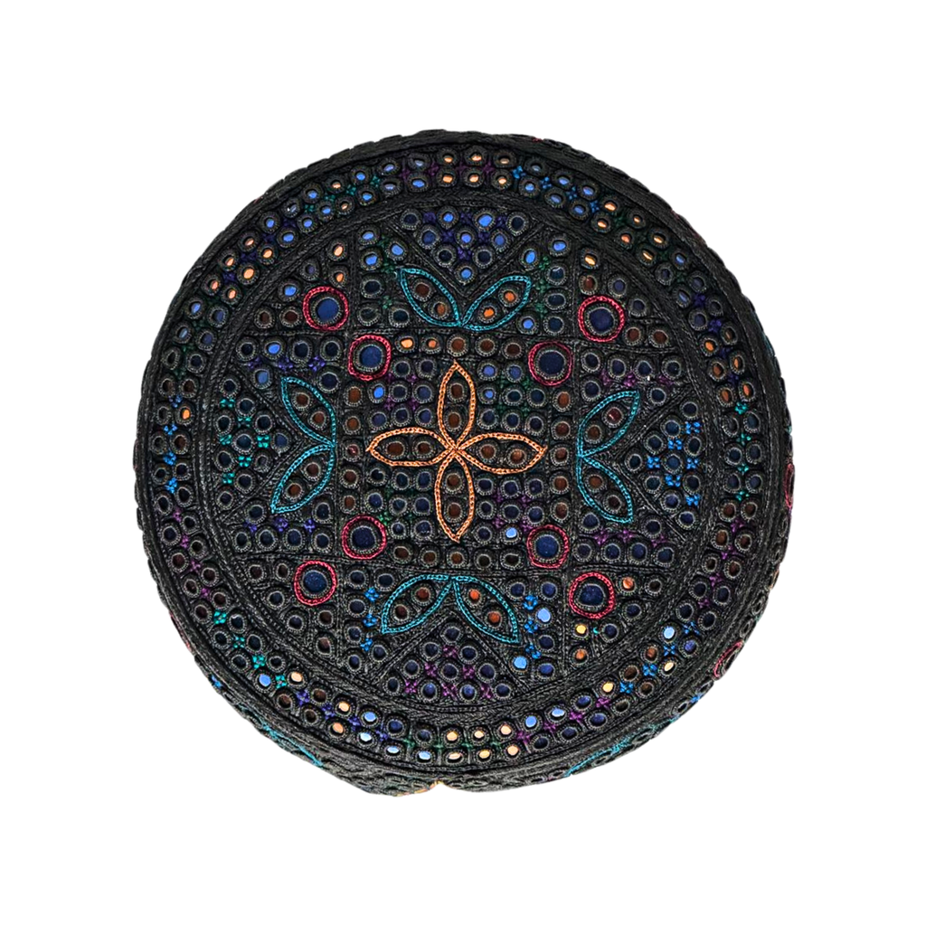 Black Sindhi Topi - Flower Design - White Design - Nasir Bhai