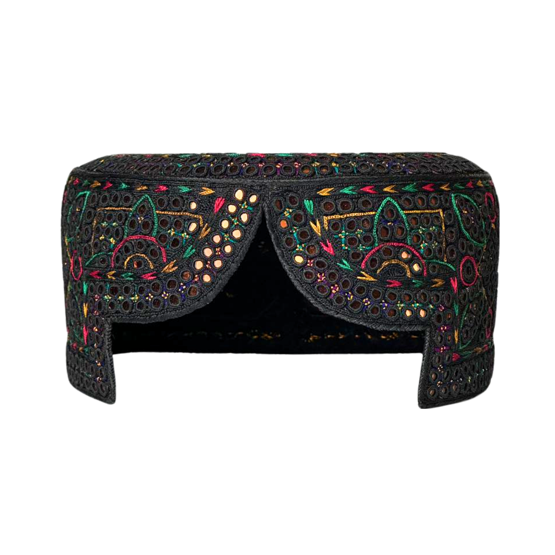 Black Sindhi Topi - Flower Design - White Shade -  Nasir Bhai