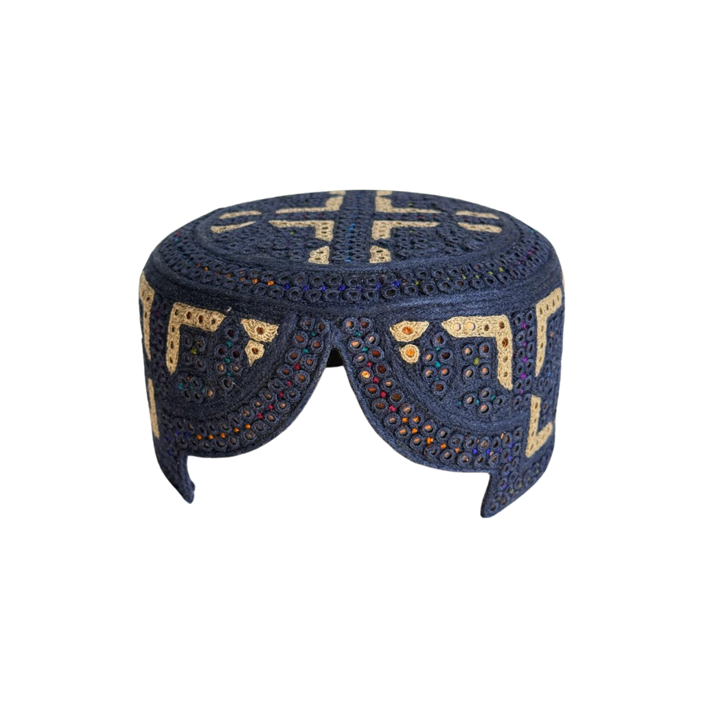 Black Sindhi Topi - Traditional Design - Golden Shade - Nasir Bhai