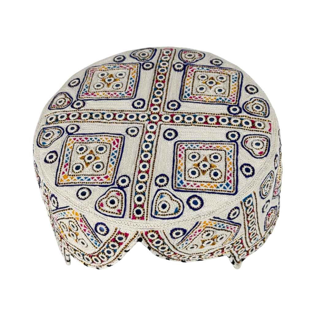 White Sindhi Topi - Traditional design - Blue Shade - Nasir Bhai