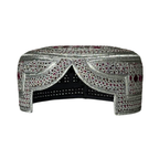 White Sindhi Topi -  Pink Stitching - Pink And Maroon Tikki - Raja Cap