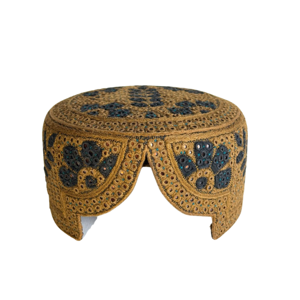 Brown Sindhi Topi - Flower Design - Golden Shade - Nasir Bhai