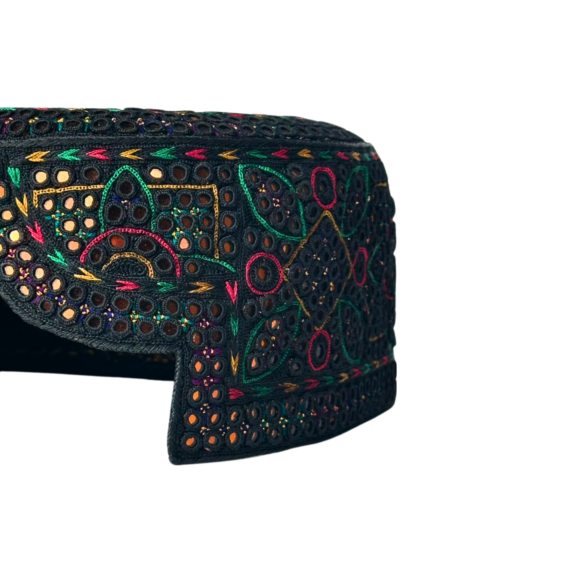 Black Sindhi Topi - Flower Design - White Shade -  Nasir Bhai