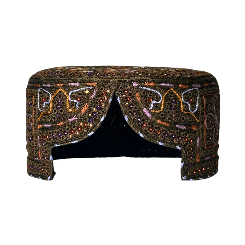 Brown Sindhi Topi - Flower Design - Black Shade - Nasir Bhai