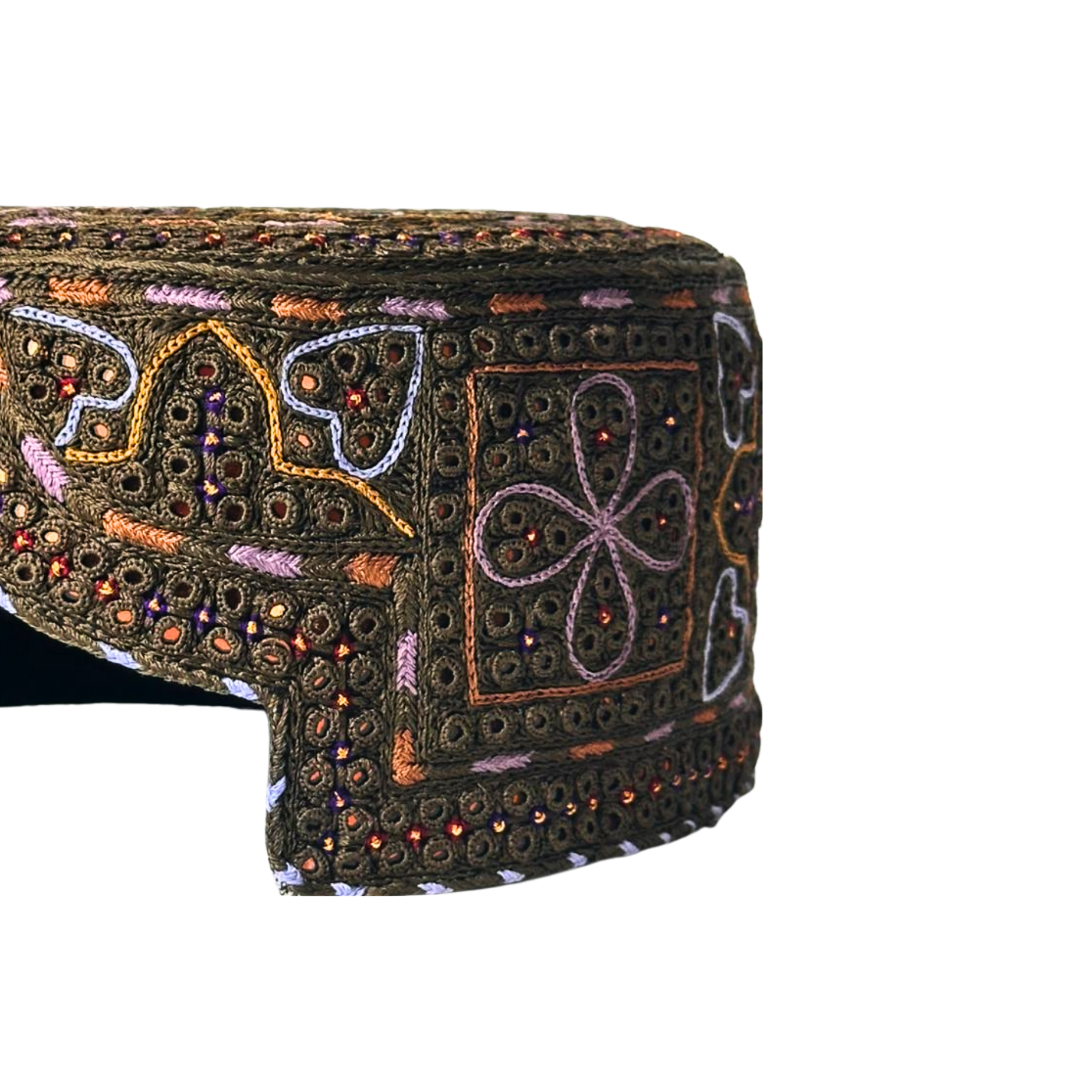 Brown Sindhi Topi - Flower Design - Black Shade - Nasir Bhai