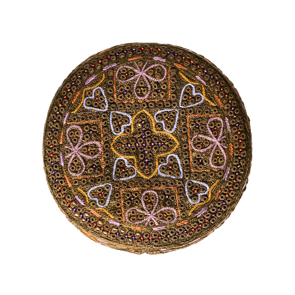 Brown Sindhi Topi - Flower Design - Black Shade - Nasir Bhai