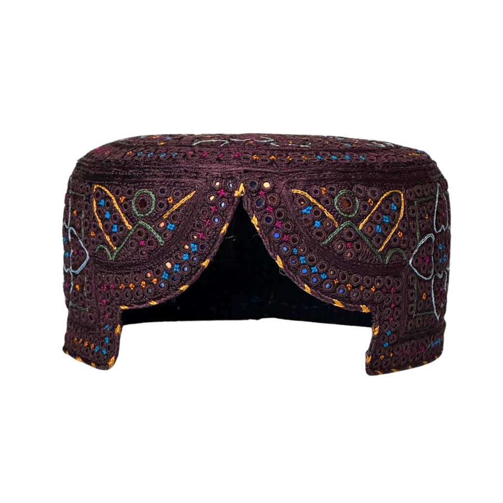 Maroon Sindhi Topi - Flower Design - Nasir Bhai