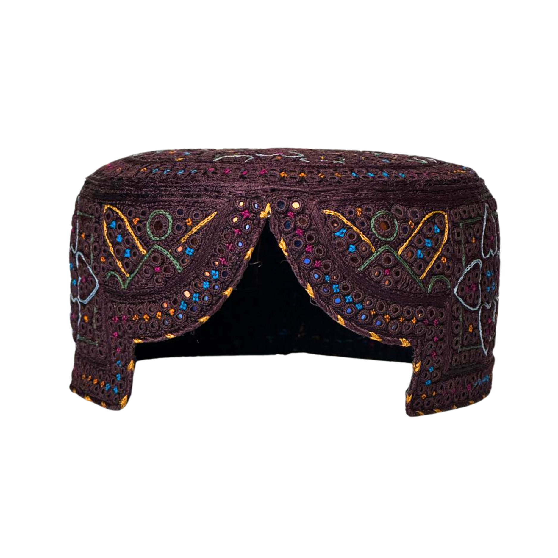 Maroon Sindhi Topi - Flower Design - Nasir Bhai