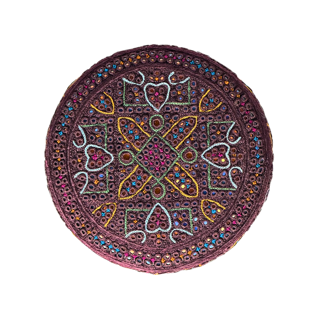 Maroon Sindhi Topi - Flower Design - Nasir Bhai