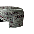White Sindhi Topi -  Pink Stitching - Pink And Maroon Tikki - Raja Cap