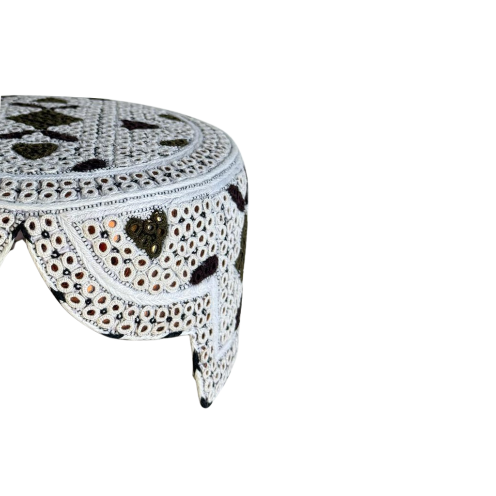 White Sindhi Topi - Heart Design - Golden Shade - Nasir Bhai