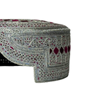 White Sindhi Topi - Pink Stitching - Pink And Maroon Tikki - Raja Cap
