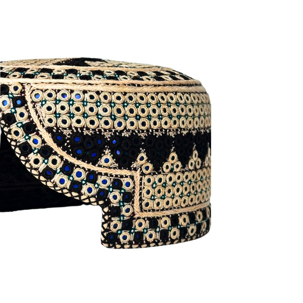 White Sindhi Topi - Heart Design - Blue Shade - Nasir Bhai