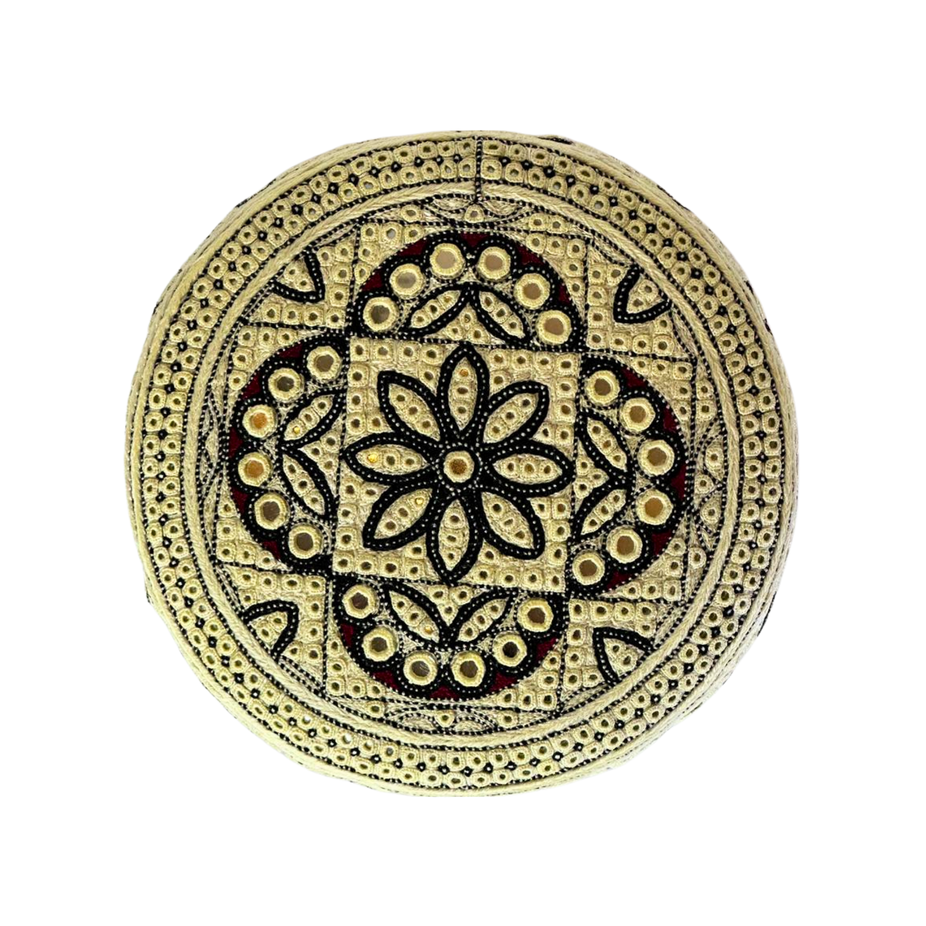 White Sindhi Topi - Flower Design - White Shade - Nasir Bhai