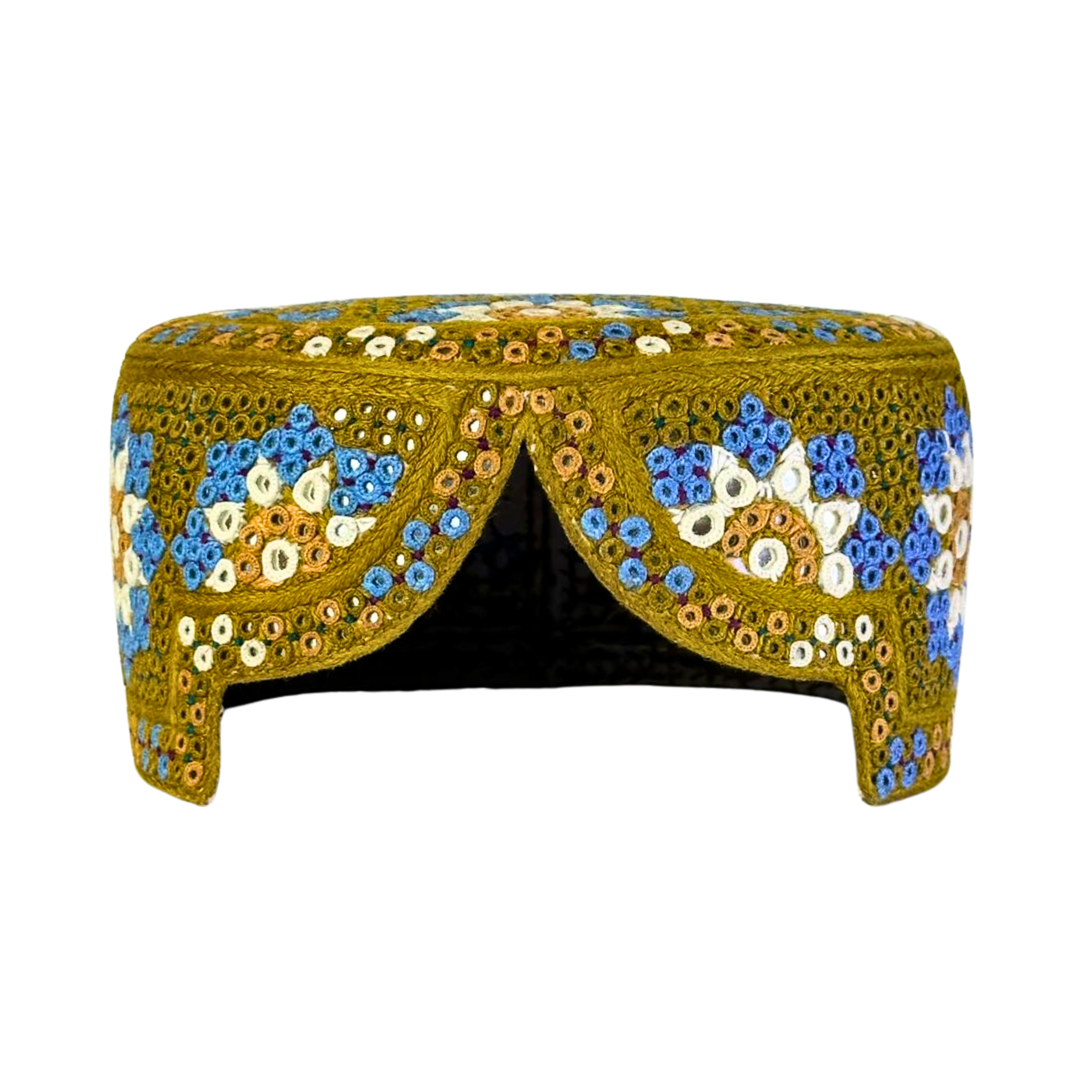 Golden Sindhi Topi - Flower Design - White Shade - Nasir Bhai